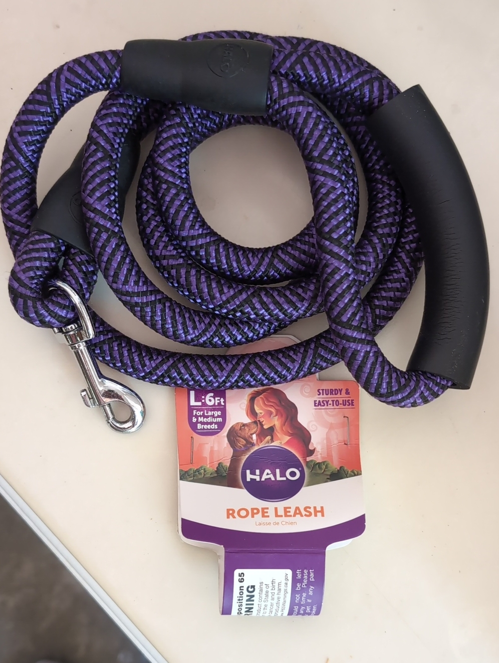 Halo Purple and Black Braided Rope Dog Leash NWT!